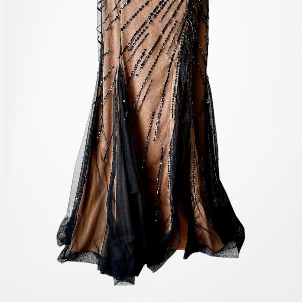 Vintage Y2K Brown Black Beaded Mesh Maxi Bodycon Side Slit Prom Dress Size M/L - Picture 9 of 13